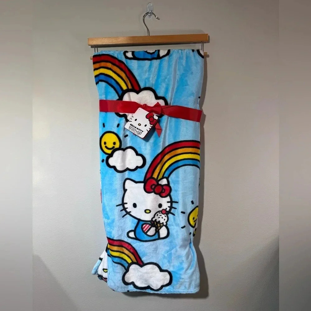 Hello Kitty Blue Rainbow Ice Cream Plush Throw - NWT
